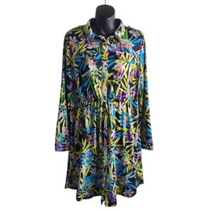 Studio Works Women's Multicolor Floral Print Stretch Tie Waist Dress Size PL